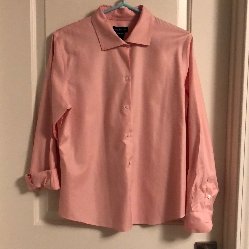 Pink Machine washable, button down shirt.